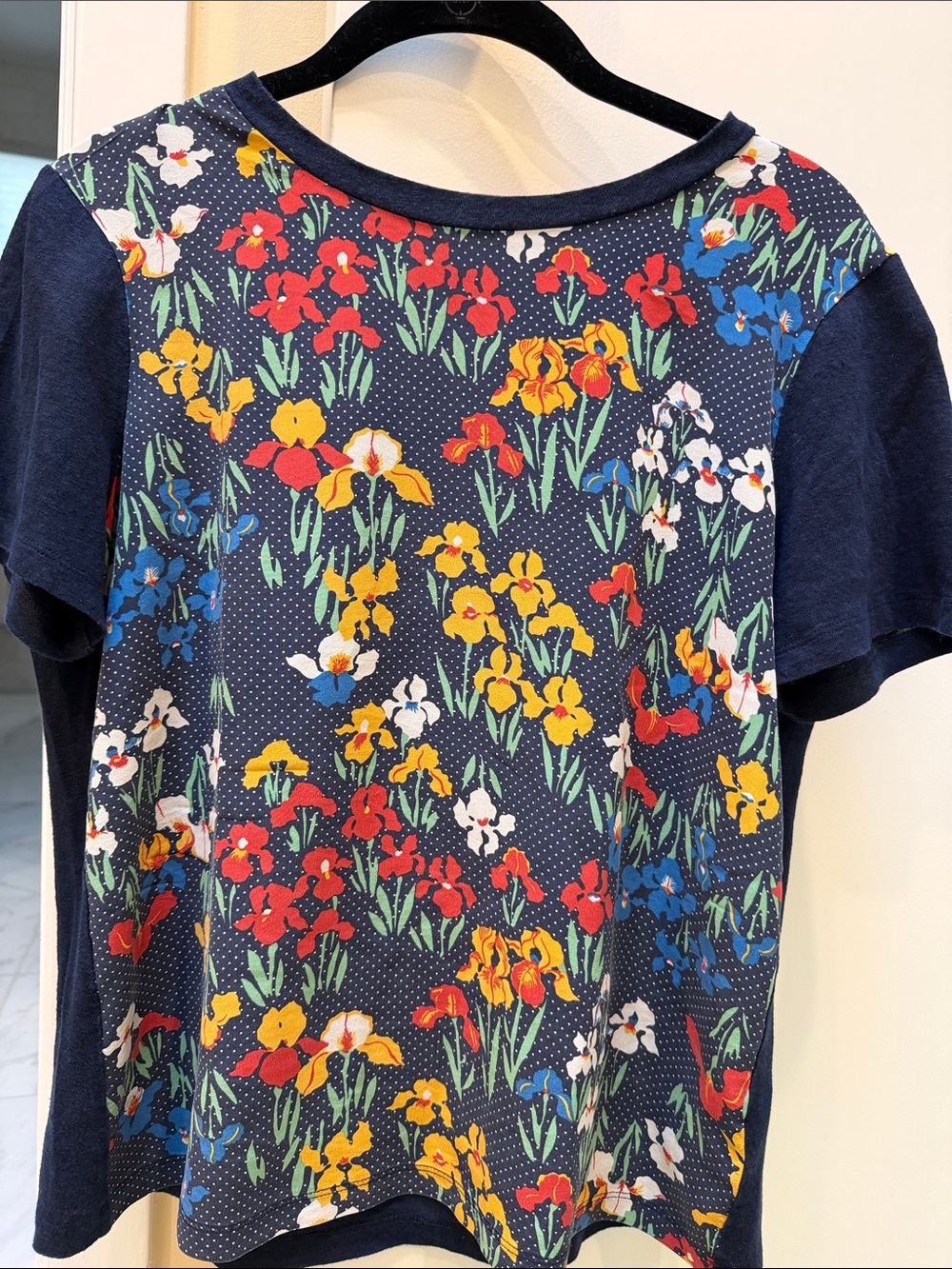 Tory Burch Navy Tee with Red and Yellow Floral front
